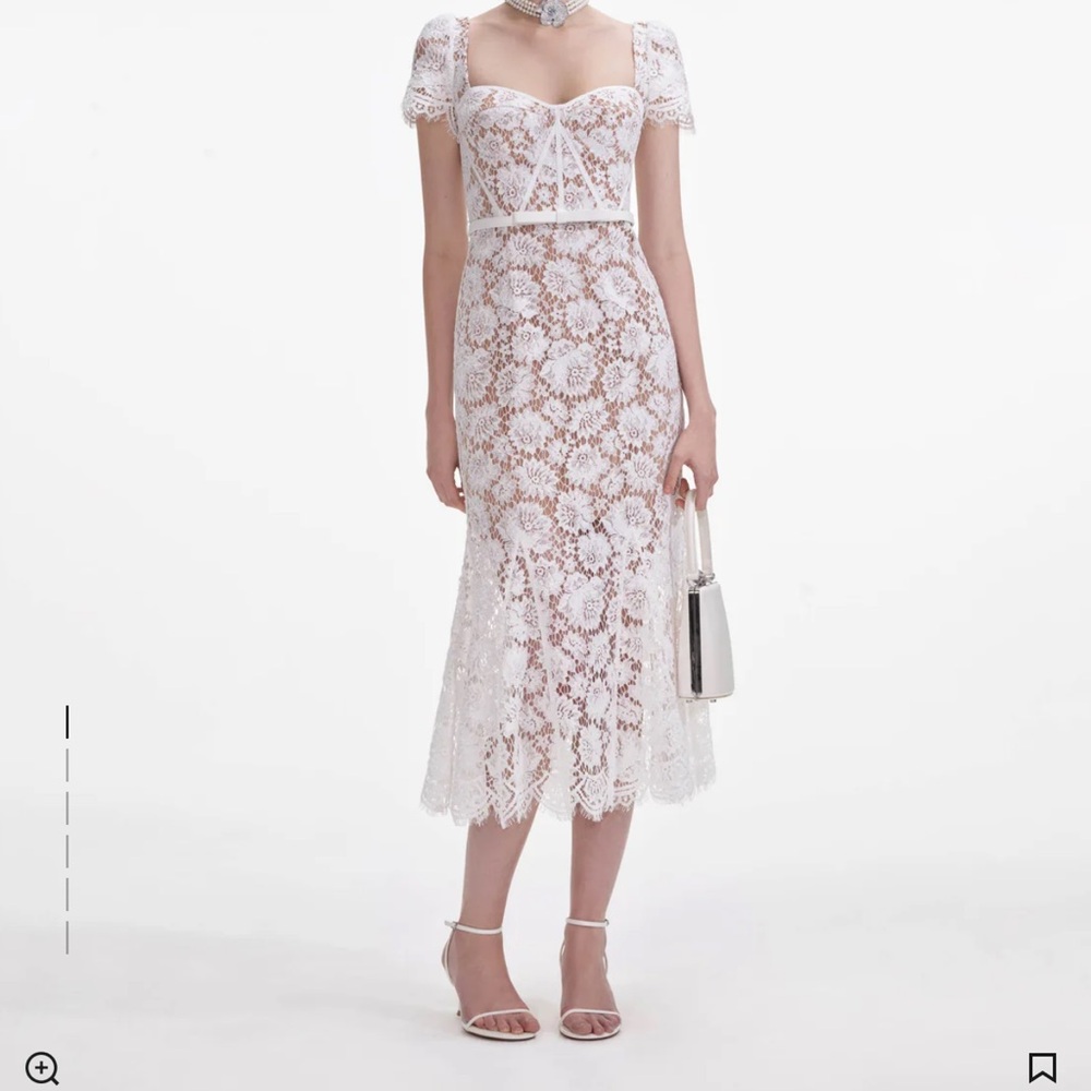 Self-Portrait White Sheath Dress with Puff Sleeves